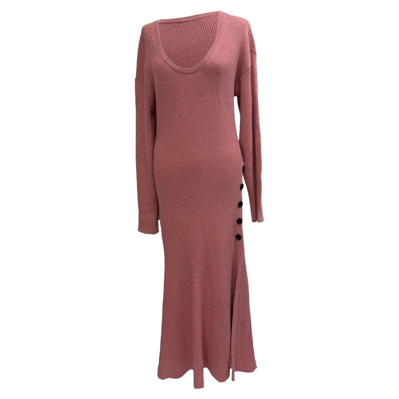 Self-Portrait Knitted Scoop Neck Midi Dress In Pink Cotton